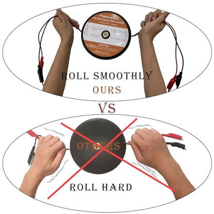 Makeronics 2 Wires 30FT 18AWG Retractable Test Leads with Roll-up Storage Pouch and Dual Ended Electrical Alligator Clips Test Probe Lead Wire Cables for Circuit Connection/Electrical Testing