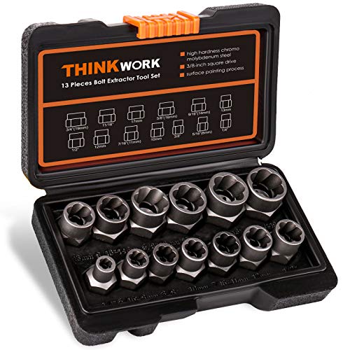 14-Piece Bolt Extractor Kit, 3/8" Drive Impact Bolt & Nut Remover Set | for Damaged, Rusted, Rounded-Off, Stripped Fasteners, 8-19mm, Cr-Mo Steel, Laser-Etched Marking, Storage Case - style: 13-Piece