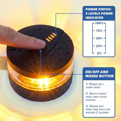Battery Operated Amber Beacon Strobe Light w/Magnetic Base, Portable USB-C Rechargeable Mini Roof Top LED Warning Emergency Flashing Lights for Trucks, Vehicles, Car, Tractor 1-Pcs - color: Amber