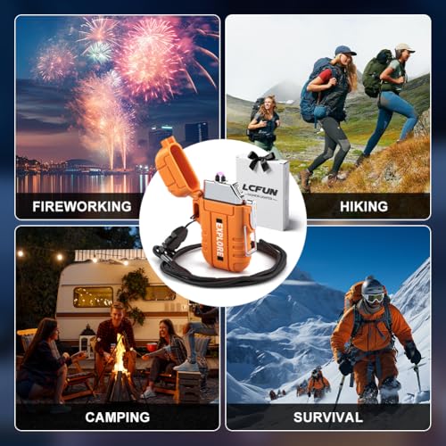LcFun Electric Lighter USB C Rechargeable Plasma Lighter Windproof Flameless Arc Lighters, Waterproof Matches for Camping Hiking Hunting, Survival Tactical Gear Gifts for Men Fathers Husband - color: Orange, style: Arc lighter