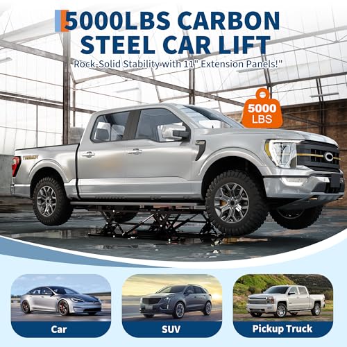 5000LBS Portable Car Lift for Trucks SUV Sedan, Heavy Duty Scissor Lift Jack with Safety Lock, Adjustable Height 10.24"-26.8", Hydraulic Vehicle Lifting System with Extension Plates - size: 5000 LBS-Black
