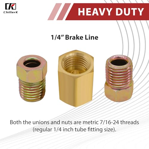 24 PCS 1/4"-Brake Line Fittings Kits 24 Threads Brake Line Fittings Assortment Kits for 1/4" Brake Line Tube Includes 8 PCS Unions 16 PCS Nuts - size: For 1/4" Tube