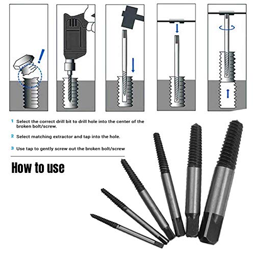 6pcs Damaged Screw Extractor Set, Stripped Screws Broken Bolt Extractor Set,Fine Thread Bad Screw Stud Remover for Stripped Screws Nuts - color: 6-pcs