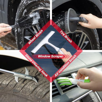 40Pcs Car Wash Cleaning Kit with Foam Gun Sprayer Detailing Brushes Wash Mop Windshield Cleaning Tool Tire Brush Towels Complete Interior Exterior Detailing Set for Car - size: 40Pcs