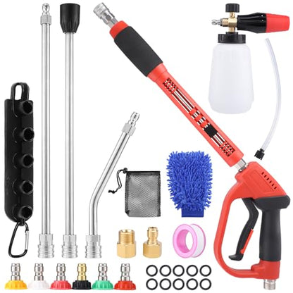 18-Pc Pressure Washer Accessory Kit with Foam Cannon, 5000 Psi | M22 14/15 Mm & 3/8 In Fit, 1/4 In Quick Connect, 6 Nozzle Tips, Brass/Stainless Steel, For Car, Siding, Gutter Cleaning - size: Extension Wands Kit
