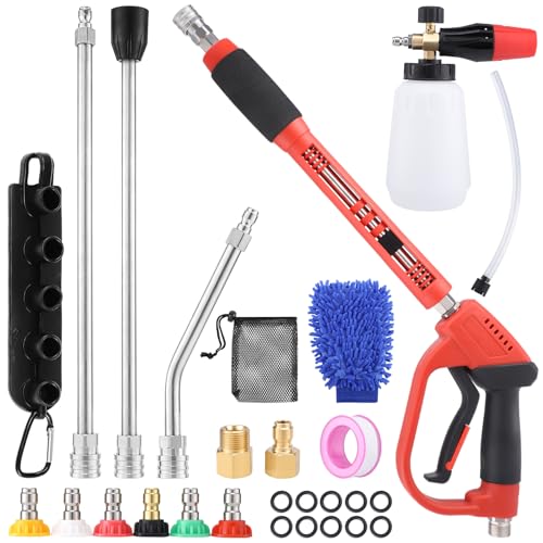 18-Pc Pressure Washer Accessory Kit with Foam Cannon, 5000 Psi | M22 14/15 Mm & 3/8 In Fit, 1/4 In Quick Connect, 6 Nozzle Tips, Brass/Stainless Steel, For Car, Siding, Gutter Cleaning - size: Extension Wands Kit