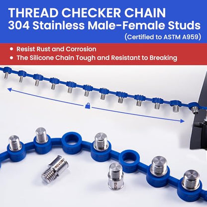 Detachable Nut and Bolt Thread Checker, Removable Stainless Steel Gauges on Flexible Silicone Loop, Identify Standard & Metric Sizes, 2-in-1 Screw Size Finder for Tight Spaces & Fixed Fasteners - size: 32 Thread Checker-S03