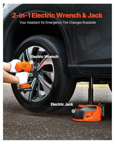 Electric Car Jack 5 Ton, Scissor Jack with Impact Wrench Kit, 11000lbs - LED Light, Portable Tire Change Jack for Sedan, Truck, SUV