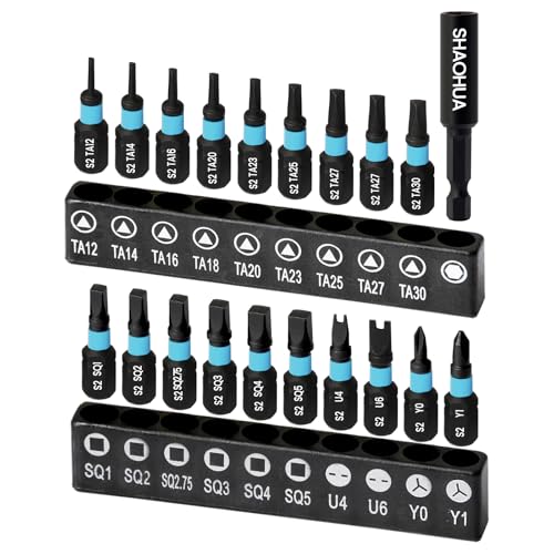 20PCS Screwdriver Bit Set, 1"Triangle Screwdriver Set TA12-30, Square Drive Bits#2,2.75,3,4,5, U-Shaped Bits Set U4,U6, Y-type screwdrivers Y0,Y1, S2 Steel Hex Head Drill Bit Set with 1/4" Bit Holder - style: G. Triangle & Square & U & Y Screwdriver Bits