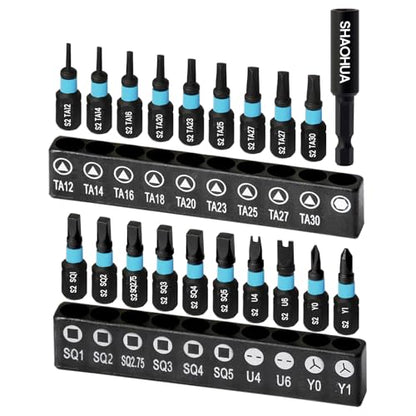 20PCS Screwdriver Bit Set, 1"Triangle Screwdriver Set TA12-30, Square Drive Bits#2,2.75,3,4,5, U-Shaped Bits Set U4,U6, Y-type screwdrivers Y0,Y1, S2 Steel Hex Head Drill Bit Set with 1/4" Bit Holder - style: G. Triangle & Square & U & Y Screwdriver Bits