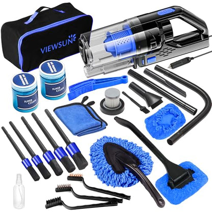 Car Cleaning Kit, Car Interior Detailing Kit with High Power Handheld Vacuum, Detailing Brush Set, Windshield Cleaner, Cleaning Gel, Complete Auto Accessories for Men, Women