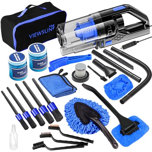Car Cleaning Kit, Car Interior Detailing Kit with High Power Handheld Vacuum, Detailing Brush Set, Windshield Cleaner, Cleaning Gel, Complete Auto Accessories for Men, Women