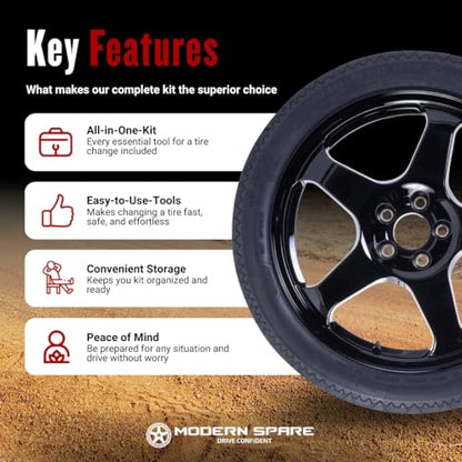 Modern Spare - Fits 2021-2026 Toyota Sienna - Complete Compact Spare Tire Kit With Carrying Case