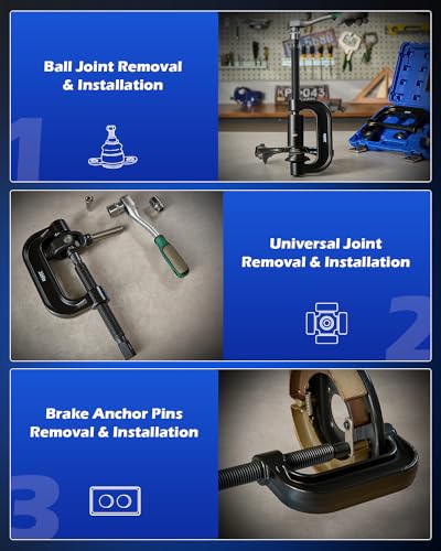 Orion Motor Tech Ball Joint Press Kit, Heavy Duty Ball Joint Removal Tool with 4wd Adapters, Ball Joint Tool for Most 2WD and 4WD Cars and Light Trucks - color: black C-frame