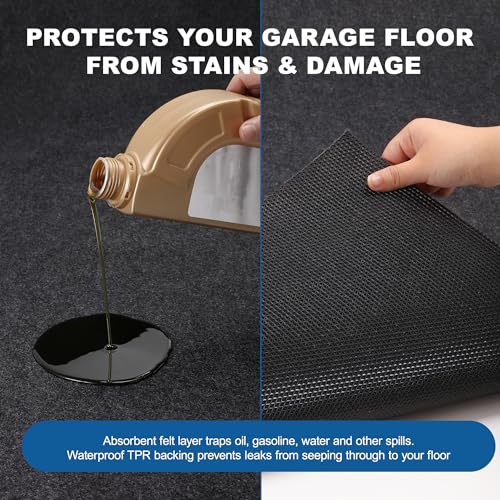 Extra Large Garage Floor Mat 8' 10" x 22' - Premium Felt + Waterproof Backing Thickened and Soft Heavy Duty Oil Absorbent Non-Slip Pad Garage Parking Mats for Floor Large SUVs MPV Pickup Truck RV - size: 8' 10"x 22'