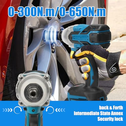 Jadeshay Cordless Impact Wrench, 1/2 inch Electric Impact Wrench with 2 * 3.0 Ah Battery & 4 Sockets, Sleeves, Drill Bits, Twist Drills, High Torque Impact Gun for Car Repairs/DIY Furniture