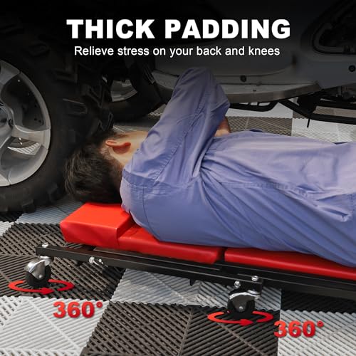 Torin 36" Rolling Foldable Car Creeper Automotive Creeper, 2-in-1 Garage Shop Creeper for Auto Repair, 300 Lbs Capacity, Red,TAM6505RB - style: Red Foldable Creeper