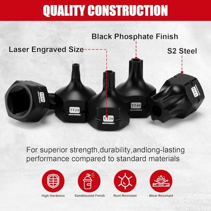 MIXPOWER 13-Piece 3/8" Drive Stubby Impact Torx Bit Socket Set,TT10-TT70, S2 Steel Air Drive Low Profile Socket Set,Impact Grade,Anti-Roll Design - size: 13 PCS 3/8"Drive:TT10-TT70