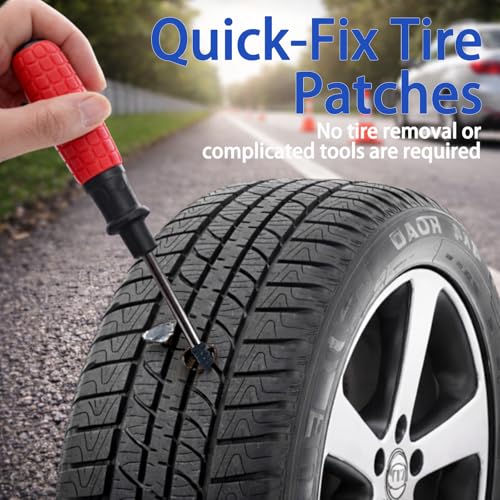Tire Repair Rubber Nail Kit, 40 PCS Screw-In Tire Plugs with Installation Tool, 2 Sizes Rubber Tire Repair Screws for Tubeless Tires, Fast Emergency Flat Tire Repair for Car, Motorcycle, Bike & Truck