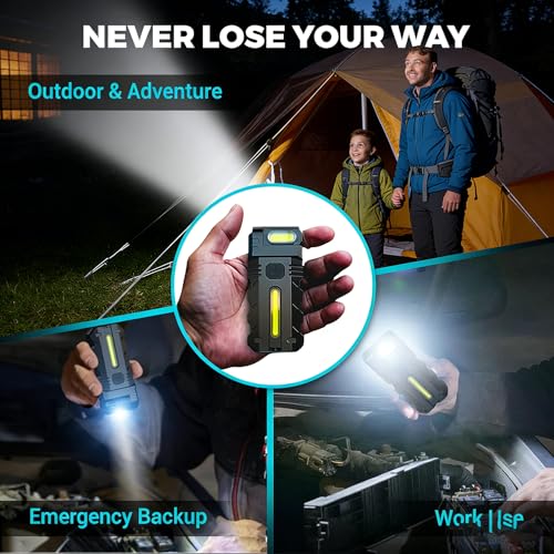 180° Rotating Head LED Work Light – Dual Beam, Magnetic Base & USB-C Rechargeable, Mini Keychain Light, Hands-Free Flashlight with Clip for Auto Repair, Mechanic, Camping, Emergency (2)