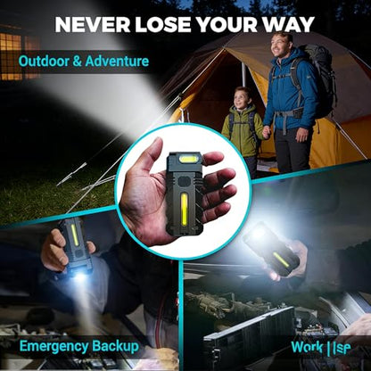 180° Rotating Head LED Work Light – Dual Beam, Magnetic Base & USB-C Rechargeable, Mini Keychain Light, Hands-Free Flashlight with Clip for Auto Repair, Mechanic, Camping, Emergency (2)
