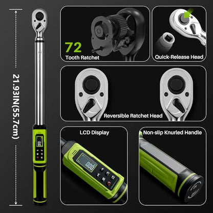 Digital Torque Wrench 1/2"Drive-3.8-250.8Ft.Lbn for Car Truck Wheel | Electric Torque Wrench(5.1-340N.m), Vibration Buzzer LED Indicator,±2% Acc. 5 Units for Auto Repair, DIYers RV Owners Farmers - size: 1/2" 3.8-250.8Ft.Lb