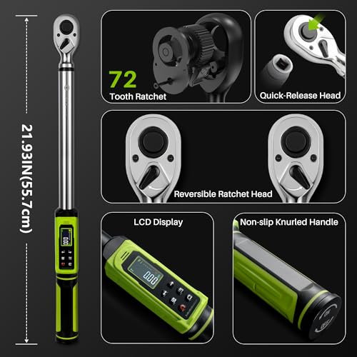 Digital Torque Wrench 1/2"Drive-3.8-250.8Ft.Lbn for Car Truck Wheel | Electric Torque Wrench(5.1-340N.m), Vibration Buzzer LED Indicator,±2% Acc. 5 Units for Auto Repair, DIYers RV Owners Farmers - size: 1/2" 3.8-250.8Ft.Lb