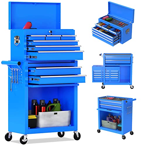 8-Drawer High Capacity Rolling Tool Chest, Removable Cabinet Storage Tool Box with Wheels and Drawers, Detachable Toolbox with Lock for Workshop Mechanics Garage - color: Blue