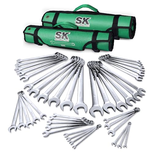 SK Combination Wrench Set, SAE 1/4" to 1-1/4", Metric 6 to 32mm, 42-Piece, SuperKrome Finish, Premium CR-V Construction, with Rolling Pouch - size: Metric&SAE (6 to 32mm & 1/4" to 1-1/4")