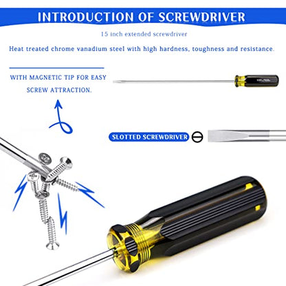 FERCAISH Slotted and Phillips Screwdriver, 2 PCS 15" Long Screwdriver Set -Flat Screwdriver, High Strength Magnetic Screwdriver (2P-2) - color: 2pcs-flat Blade