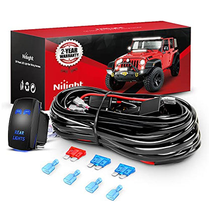 Nilight - 10012W LED Light Bar Wiring Harness Kit REAR LIGHTS 12V 5Pin Rocker Switch Laser On off Waterproof Switch Power Relay Blade Fuse-2 Lead,2 Years Warranty Black - style: Rear Lights Wiring-2 Leads