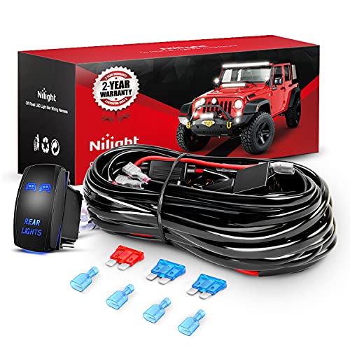 Nilight - 10012W LED Light Bar Wiring Harness Kit REAR LIGHTS 12V 5Pin Rocker Switch Laser On off Waterproof Switch Power Relay Blade Fuse-2 Lead,2 Years Warranty Black - style: Rear Lights Wiring-2 Leads