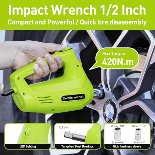 Electric Car Jack Kit 5T 12V Hydraulic Tire Jack with Double Cylinder Air Pump & LCD Touch Screen & Impact Wrench Portable Car Lift for Tire Changes and Roadside Emergencies - color: Upgrade Double Air Pump