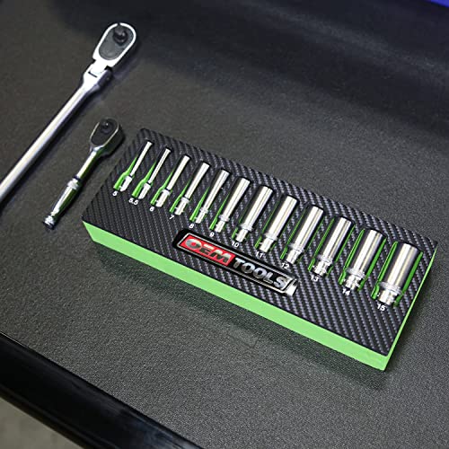 OEMTOOLS 23986 12 Piece Deep 1/4 Drive Socket Set, Deep Socket Set Metric 5-15mm, Heat-Treated Alloy Steel Sockets, Hard Chrome Finish, EVA Tray Storage - style: 1/4" Metric