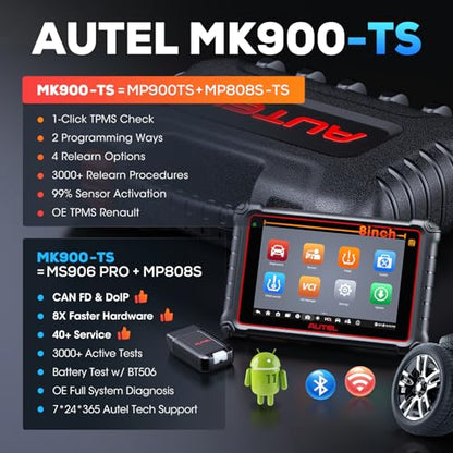 Autel Scanner Maxicom MK900TS, 2026 MK900-TS Up of MS906-TS MX900TS MK808S-TS MK900BT MK900, Top TPMS Program/Relearn, 3000+ Active Test, 40+ Service, CAN FD & DoIP, Bidirectional Scan Tool OS 11.0