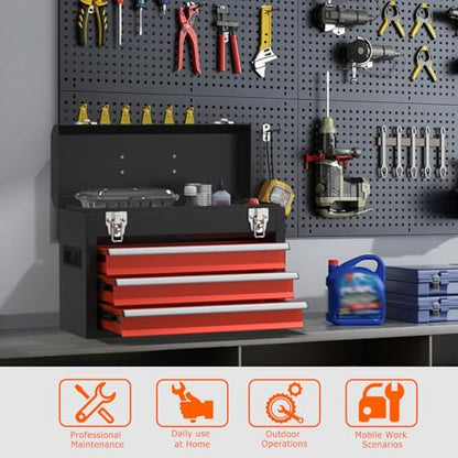 Portable Metal Tool Box with Drawers, Latches Tool Box with EVC Liners for Garage, Home and Workbench (Blackred) - color: Blackred