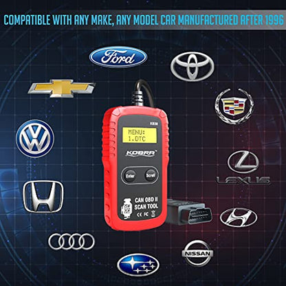 Kobra OBD2 Scanner Car Code Reader - Universal Auto OBD Car Diagnostic Tools for All Cars, Automotive Check Engine Readers with Reset (Red and Black)
