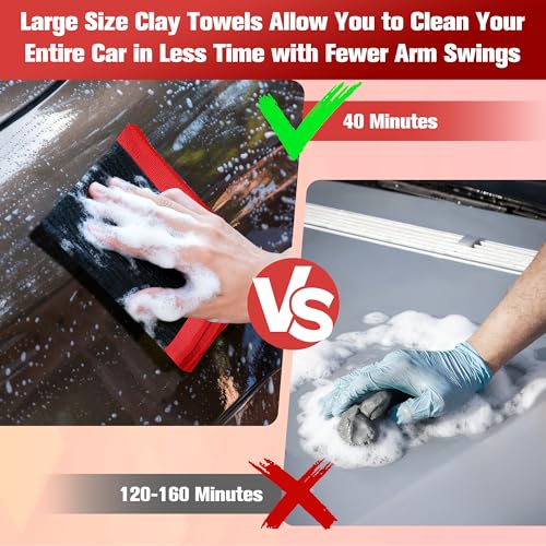 1 Pack Clay Towel 12 x 12 Inch, Red Clay Bar Towel for Detailing | Clay Decontamination Towel for Car Paint, Reusable Synthetic Clay Bar Towel for Smooth Washing - color: Red