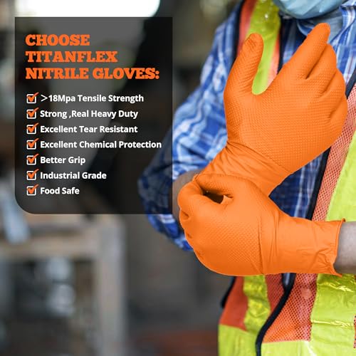 TitanFlex Heavy Duty Orange Nitrile Gloves, 6 Mil, Raised Diamond Texture, Mechanic Disposable Gloves, Latex Free Powder Free - color: 04 6mil (100ct), size: Medium