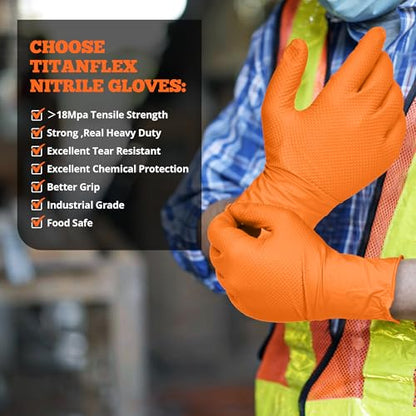 TitanFlex Heavy Duty Orange Nitrile Gloves, 6 Mil, Raised Diamond Texture, Mechanic Disposable Gloves, Latex Free Powder Free - color: 04 6mil (100ct), size: Large