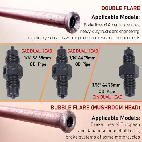11PCS Brake Line Flaring Tool Kit, 3/16" and 1/4" SAE & 3/16" DIN Double & Single Flaring Tool for Vehicle Brake Hydraulic Lines