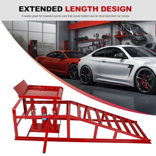 1 Pack 5T 10000lbs Hydraulic Car Ramps Low Profile Car Lift Service Ramps Truck Trailer Garage Lift Height Range 9.8" to 15" Hydraulic Vehicle Ramps Red - size: 1PC-Red