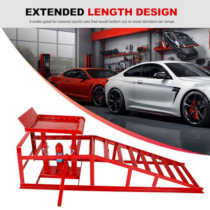 1 Pack 5T 10000lbs Hydraulic Car Ramps Low Profile Car Lift Service Ramps Truck Trailer Garage Lift Height Range 9.8" to 15" Hydraulic Vehicle Ramps Red - size: 1PC-Red