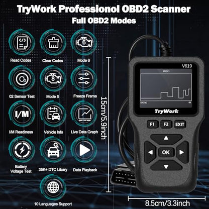 OBD2 Scanner Diagnostic Tool, Check Engine Code Reader with 35901 DTC Lookup, Mode 6 & 8, I/M Readiness for All OBDII Cars Since 1996 (Gray) - color: Gray