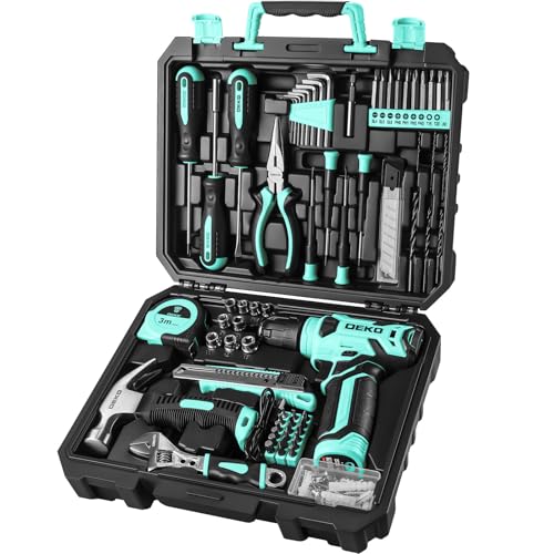 DEKOPRO Drill Set: Tool Set with 8V Cordless Drill, Home Tool Kit with Drill, Hand Tool Kits for Women 126 Piece, Turquoise - color: Turquoise