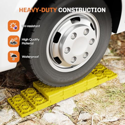 WELLUCK RV Leveling Blocks 12 Pack, Heavy Duty Camper Blocks & Interlocking Design Camper Levelers with 2 Velcro Straps - Customizable Height Sturdy RV Blocks for Single & Dual Wheels