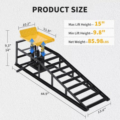 Heavy Duty Hydraulic Car Ramps 2-Pack, 5 Ton Capacity - Adjustable Low Profile Lift Height 11.6''–16.2'' - Ideal for Oil Changes, Repairs, Brake Service - Black Shelf + Yellow Tablet - color: Black+yelow
