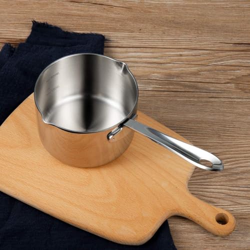 IMEEA 10oz/300ml Mini Butter Warmer Pot 18/10 Stainless Steel Small Sauce Pan with Dual Pour Spouts for Milk, Coffee, Single Serving - size: 10 fl oz