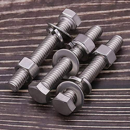 (4 Sets) M12-1.75 x 40mm Hex Bolt Kit, 304 Stainless Steel (18-8), Includes Hexagon Head Screws and Nuts, Flat & Lock Washers, Full Coarse Thread, for Machinery, Automotive, DIY - size: M12 x 40mm