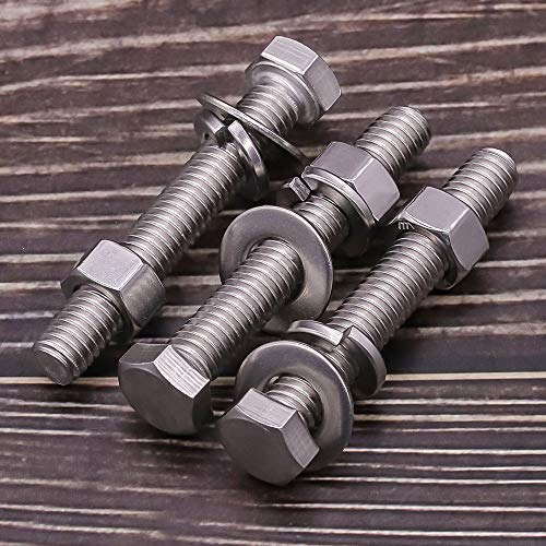 (4 Sets) M12-1.75 x 35mm Hex Bolt Kit, 304 Stainless Steel (18-8), Includes Hexagon Head Screws and Nuts, Flat & Lock Washers, Full Coarse Thread, for Machinery, Automotive, DIY - size: M12 x 35mm